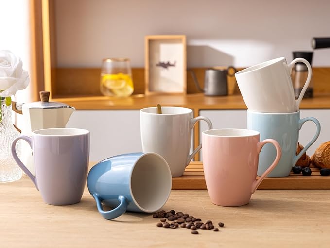 GBHOME 16oz Coffee Mugs Set of 6, Large Ceramic Coffee Mugs for Man, Woman, Dad, Mom, Modern Coffee Mugs Set with handle for Tea/Latte/Cappuccino/Milk/Cocoa. Dishwasher&Microwave Safe,MultiColor