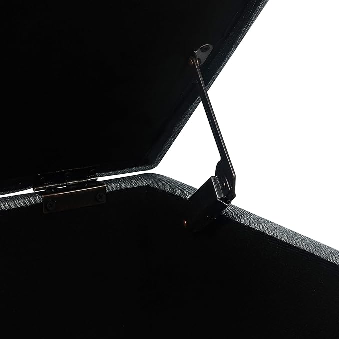 Adeco 17.5" Square Fabric Ottoman with Storage, Upholstered Cotton Linen Foot Rest, Flip Top Footstool, Small Cube Coffee Table Extra Seat for Living Room, Bedroom, Grey with Rolling Legs