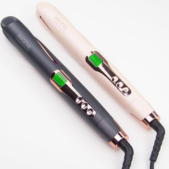 ANGENIL Pro Twist Ceramic Flat Iron 1 Inch, Dual Voltage Hair Straightener and Curler 2 in 1, Multi-Stylers Round Flat Iron Hair Curling Iron, Fast Heating LCD Display, 11 Adjustable Temp (250℉-450 ℉)