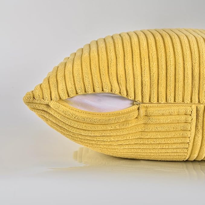 Fancy Homi 2 Packs Yellow Lumbar Decorative Throw Pillow Covers 12x20 Inch for Living Room Couch Bed Sofa, Farmhouse Boho Home Decor, Soft Striped Corduroy Rectangle Accent Cushion Case 30x50 cm