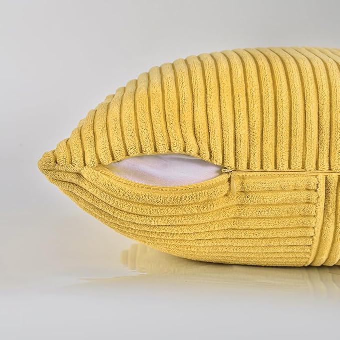 Fancy Homi 2 Packs Yellow Decorative Throw Pillow Covers 18x18 Inch for Living Room Couch Bed, Rustic Farmhouse Boho Home Decor, Soft Corss Corduroy Patchwork Textured Square Cushion Case 45x45 cm