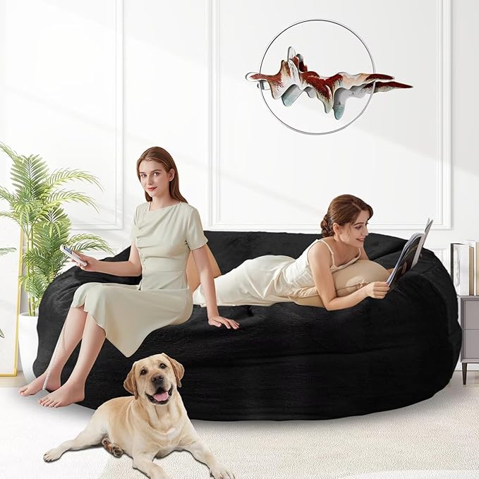 Bean Bag Chair for Adults 6FT,Soft Removable Cover for Teens/Girls Bedroom,Fluffy Giant Round Floor Beanbag Lounger Chairs (No Filler,Black)