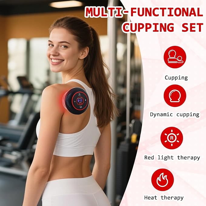 Cupping Kit for Massage Therapy - 4 in 1 Electric Cupping Therapy Set, 12 Levels of Suction Strength and Red Light Therapy for Targeted Pain Relief, Portable Electric Smart Cupping Device, Black