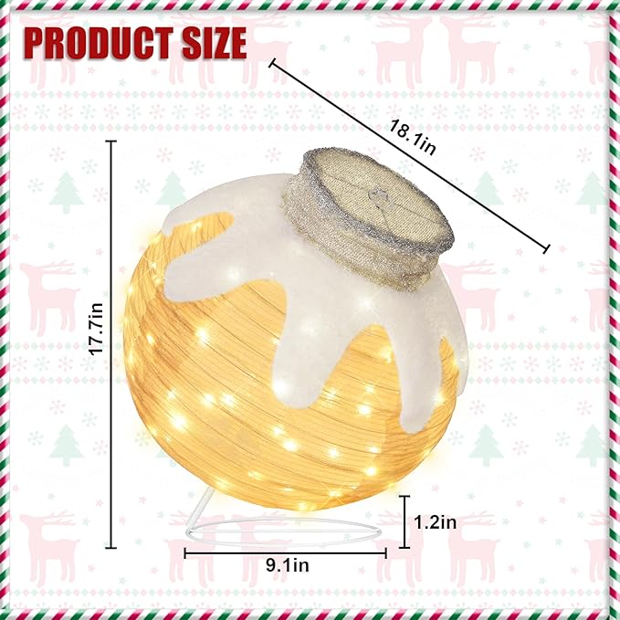 BRIGHTDECK Outdoor Christmas Ornaments, Lighted Pop-Up Outdoor Holiday Ball Decoration with 80 LED Lights, 8 Light Modes, Lighted Collapsible Holiday Decorations for Yard, Home(Beige)