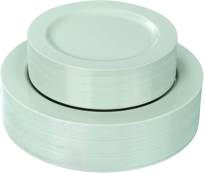 FLOWERCAT 60PCS Sage Green Plates - Heavy Duty Plastic Plates Disposable for Party/Easter - Include 30PCS 10.25inch Sage Green Dinner Plates and 30PCS 7.5inch Dessert Plates