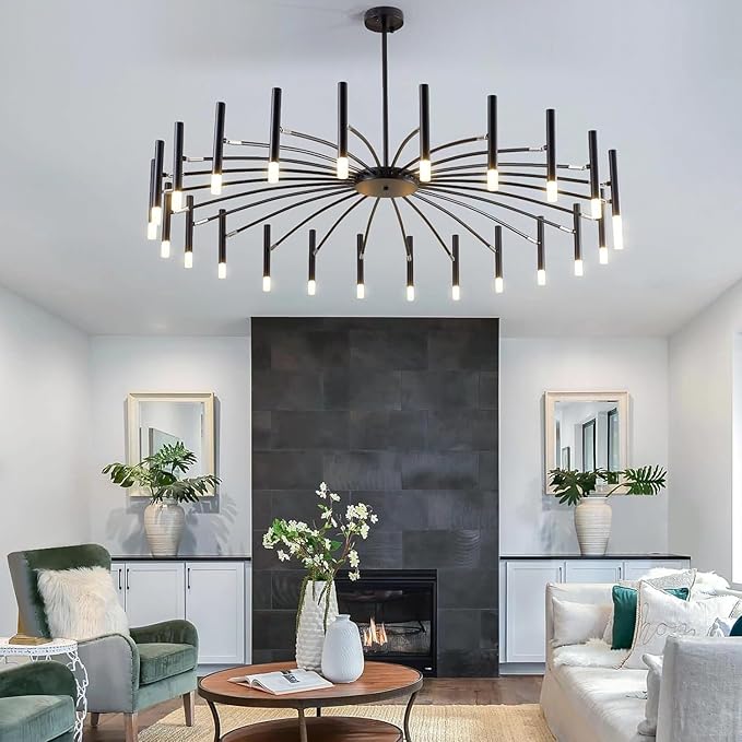Black Modern Chandelier Large Chandelier Lighting Adjustable Ceiling Pendant Light 24-Light Pendant Light Fixtures for Living Room Dining Room