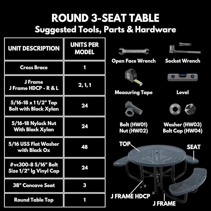 Heavy-Duty Portable Outdoor Picnic Table with Umbrella Hole, Punched Steel Patio Dining Furniture Made in America (46" Round Top, Burgundy)