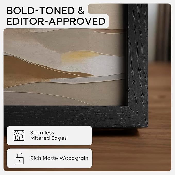 Homeforia 12x16 Black Wood Picture Frame, High End Oak 12x16 Poster Frames with Mat 9x12 Print, 12 x 16 Black Wooden Frame Matted to 9 by 12 Photo, 16x12 Thin Frame, Tempered Glass, Wall Kit, Set of 1
