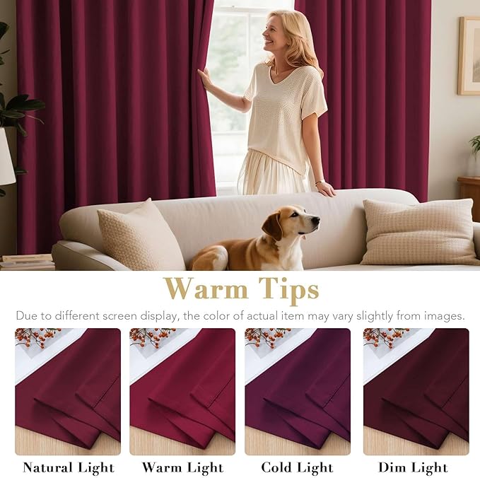 H.VERSAILTEX Burgundy Red Blackout Draperies Curtains Thermal Insulated Window Treatment Extra Long Decorative Curtains for Thanksgiving Day & Christmas Decor(Set of 2,52 by 108 - Inch,Burgundy)