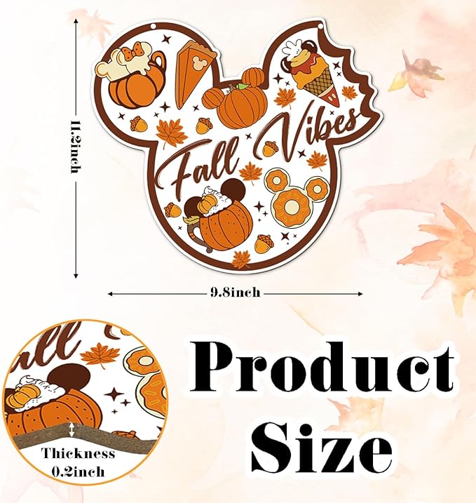 Fall Vibes Door Hanger, Fall Mouse Welcome Door Sign, Wooden Maple Leaves Mushroom Hanging Decor for Front Door, Fall Wood Wreath Wall Decors for Autumn Harvest Thanksgiving Home Decor