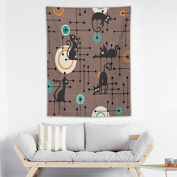 ICMOLYYENLO Boho Medieval Cat Tapestry, Abstract Atomic Starburst Geometric Aesthetic Art Wall Hanging For Bedroom Living Room Dormitory 30x40 Inches