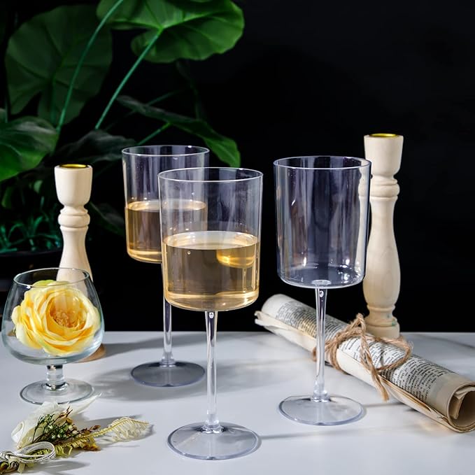 Ciaell 12 Pack Clear Plastic Wine Glasses - 10 Oz Disposable Wine Glasses with Stem for Parties & Weddings & Poolside & Outdoors & Camping