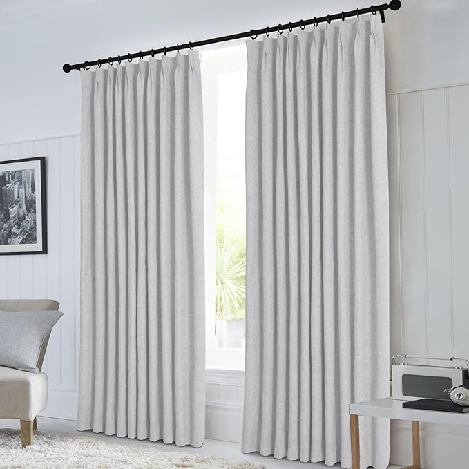 Macochico 100% Blackout Pinch Pleated Linen Curtains Thermal Window Treatments Sound Reducing Curtains for Bedroom Living Room Silver Grey Farmhouse Burlap Drapes with Tieback 52”Wx63”L 1 Panel