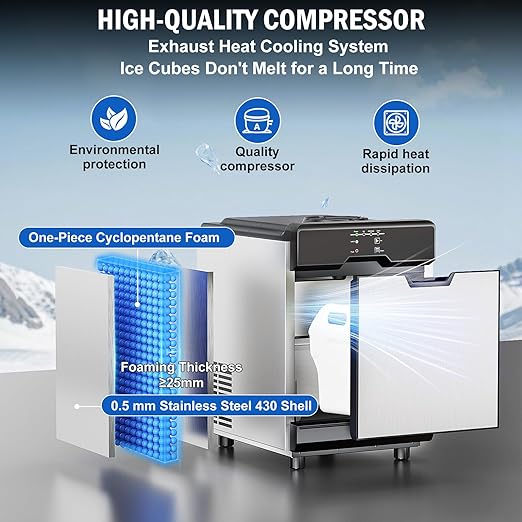 Nugget Ice Maker Countertop, 40 LBS/Day with 10 LBS Storage Bin, Freestanding/Countertop Ice Maker Machine Stainless Steel, Soft Chewable Pellet Ice Machine for Home Bar Kitchen Office, Self-Cleaning