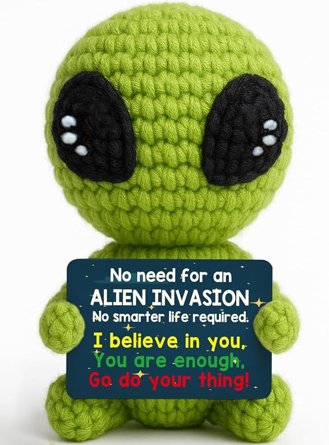 Cool Alien Decor Inspirational Gifts for Boys Girls Friends Positive Animal Crochet Alien for Daily Encouragement Self Affirmation Son Daughter UFO Geeky Decor