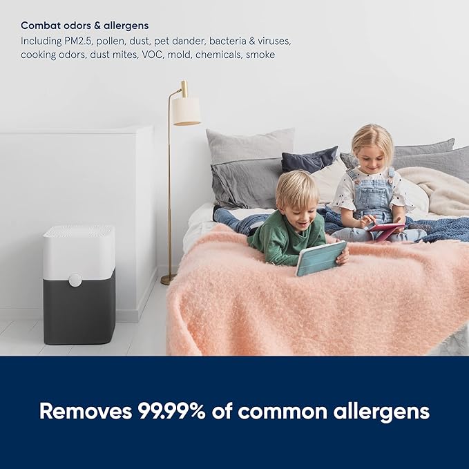 BLUEAIR Air Purifier Large Room, Air Cleaner for Dust Pet Dander Smoke Mold Pollen Bacteria Allergen, Odor Removal, for Home Bedroom Living Room, Washable Pre Filter, HEPASilent, Blue 211+ (Non-Auto)