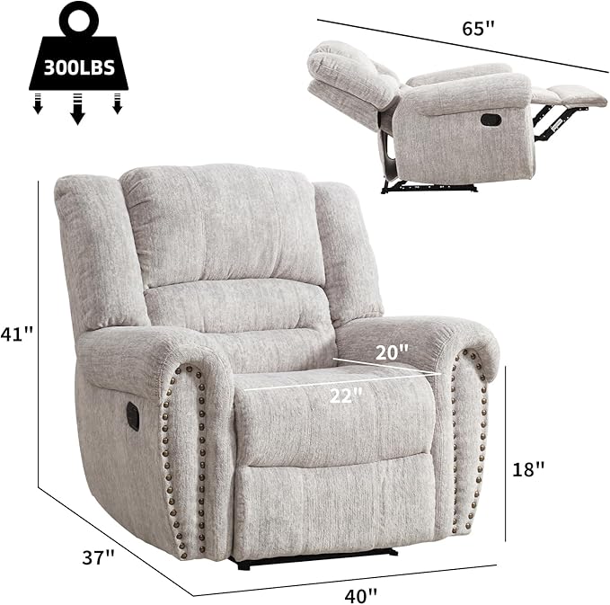 CANMOV Manual Recliner Chair Set of 2, Classic and Traditional Manual Recliner Chair with Comfortable Arms and Back Single Sofa for Living Room, White Grey