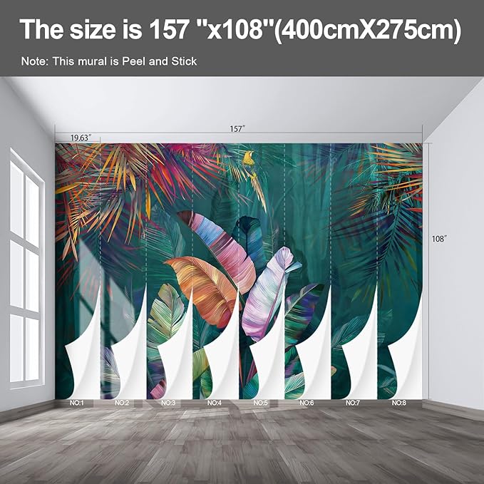 Colorful Banana Leaf Wall murals Peel and Stick Wallpaper for Bedroom Living Room - 108"x157"