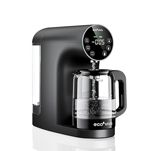 Ecoviva Countertop Reverse Osmosis Water Filter, 6 Stage RO Water Filtration System with Glass Carafe, TDS Displayr, 3:1 Pure to Drain, Portable No Installation Water Purifier Black