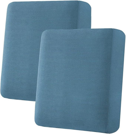 H.VERSAILTEX Super Stretch Individual Seat Cushion Covers Sofa Covers Couch Cushion Covers Slipcover Sets Thick Jacquard Textured Twill Fabric (2 Piece Medium Sofa Cushion Covers, Dusty Blue)