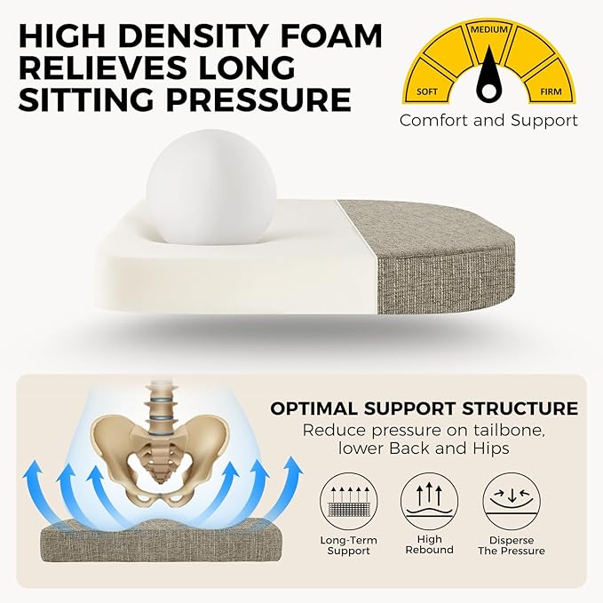 downluxe Indoor Chair Cushions for Dining Chairs, Soft and Comfortable Textured Foam Kitchen Chair Pads with Ties and Non-Slip Backing, 16" x 16" x 2", Khaki, 6 Pack