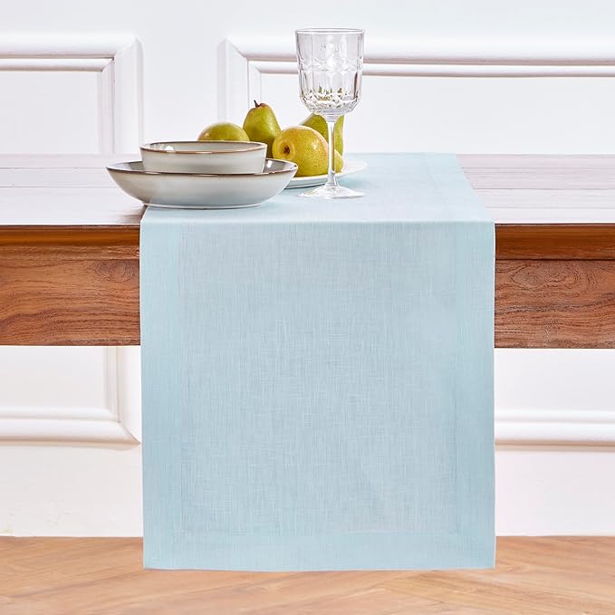 Solino Home Linen Ice Water Table Runner 72 Inches Long - 100% Pure Linen 14 x 72 Inch Table Runner - Fete
