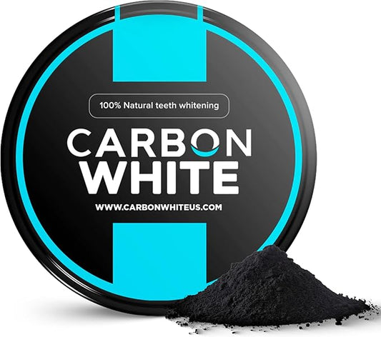 CARBON WHITE Teeth Whitening Powder - Natural Activated Coconut Charcoal Tooth Powder for Removing Stains & Discoloration - Helps Fight Tartar & Plaque, Freshens Breath - Tasteless, Odorless - 30g