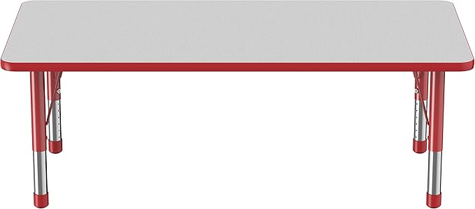 Factory Direct Partners FDP Rectangle Activity School and Classroom Kids Table (30 x 60 inch), Toddler Legs, Adjustable Height 15-24 inches - Gray Top and Red Edge