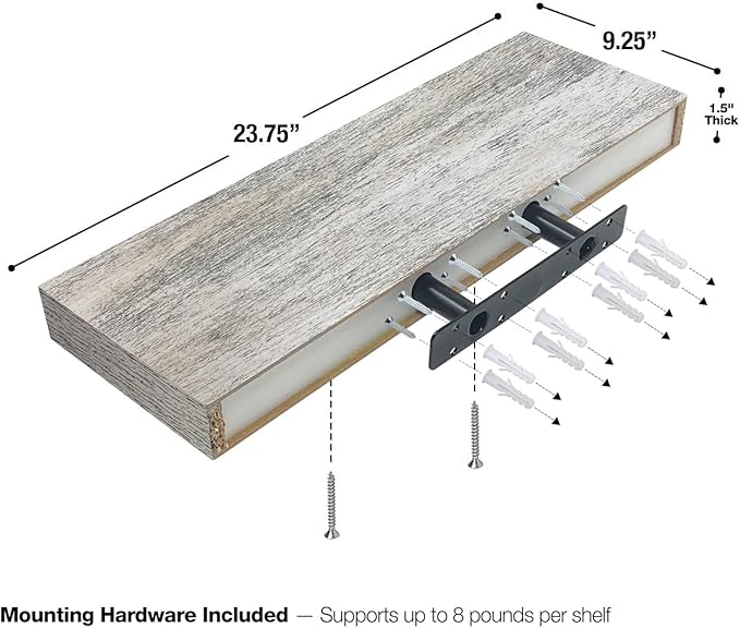 Sorbus Floating Shelves, Wall Shelves for Bedroom, Kitchen, Living Room, Bathroom Shelves Over The Toilet, Home Decor, Farmhouse, 24 x 9 Inch Wall Mounted Floating Shelves for Wall, 2 Pack, Rustic