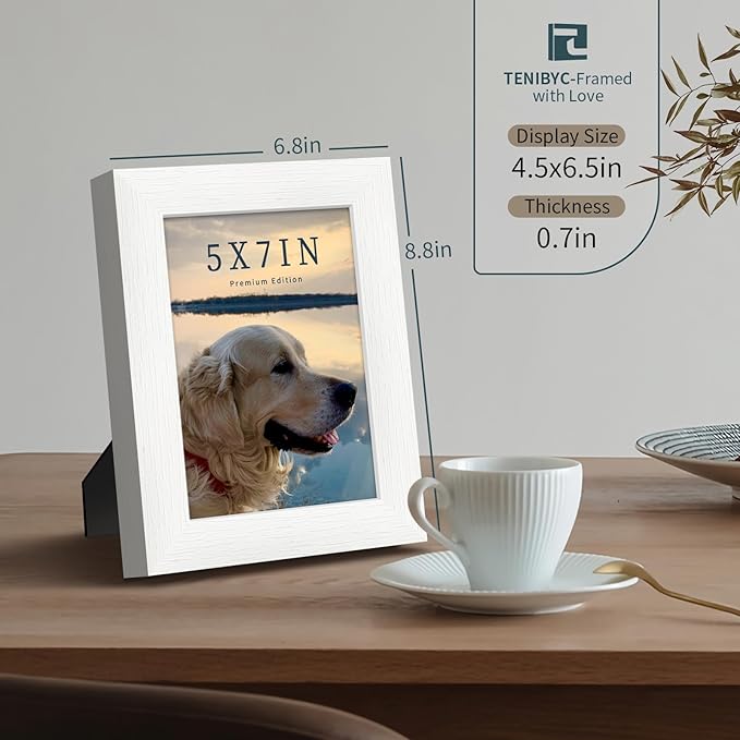 5x7 Picture Frame 3 Pack - White Woodgrain, Solid Wood & HD Tempered Glass, Table Display or Wall Hanging