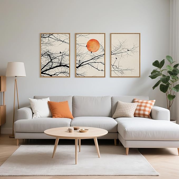 Celestdeco Large Vintage Tree Branch Framed Canvas Wall Art Set, Retro Tree Drawing Wall Decor, Nature Botanical Wall Painting, Neutral Landscape Art Print for Living Room, Bedroom, Office - 24"X36"X3