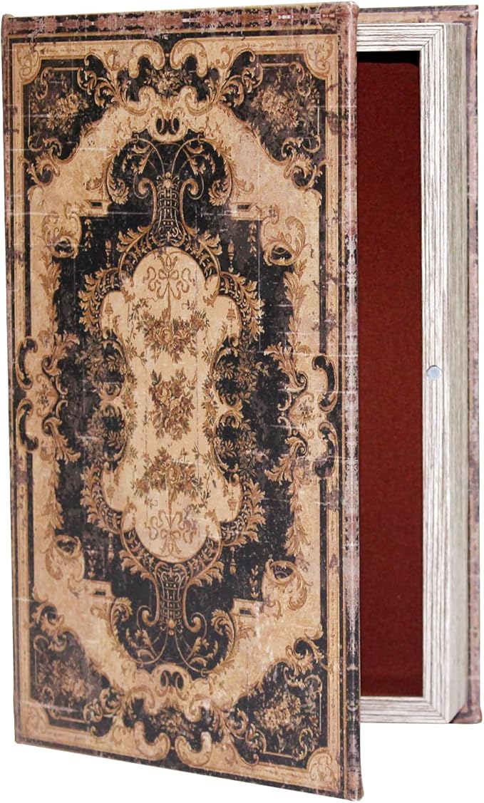 Decorative Storage Box for Home Decor - Vintage Faux Wood Book Box with Magnetic Lock, Hidden Jewelry & Remote Storage, Coffee Table Books Decor, Shelf Decor Accents (M Size, 10.2") -5-05