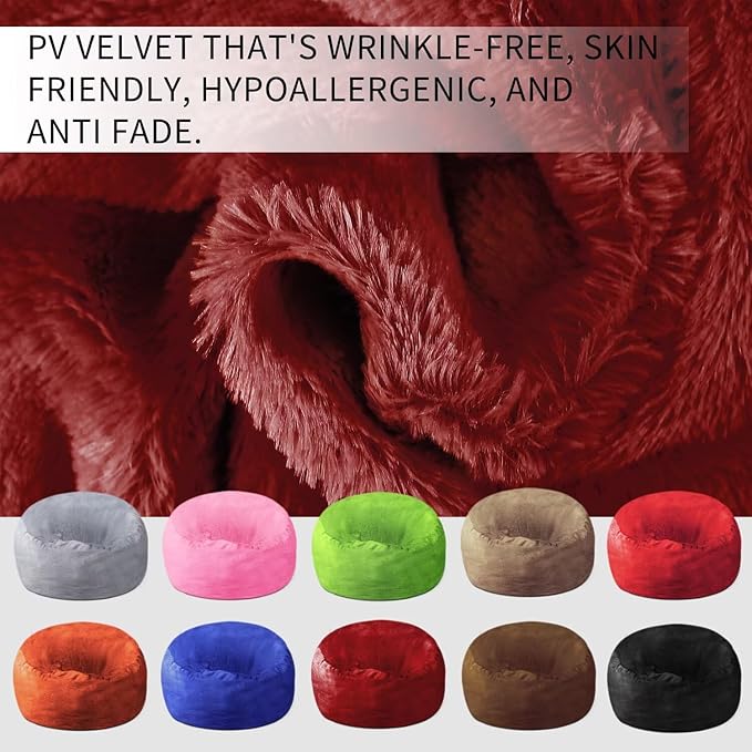 Bean Bag Chair for Adults 8FT,Soft Removable Cover for Teens/Girls Bedroom,Fluffy Giant Round Floor Beanbag Lounger Chairs (No Filler,Claret)