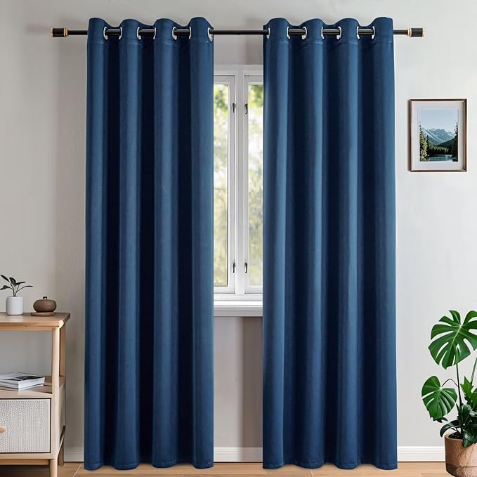 Blackout Curtains 72 Inch Length for Bedroom, Thermal Insulated Blackout Curtains 2 Panels Set, Solid Grommet Privacy Room Darkening Drapes for Living Room Windows(W52 x L72, Navy Blue)