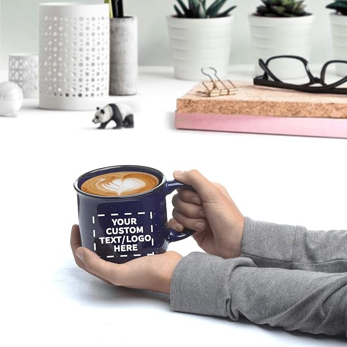 DISCOUNT PROMOS Custom Ceramic Campfire Coffee Mugs 13 oz. Set of 100, Personalized Bulk Pack - Perfect for Tea, Espresso, Cappuccino, Hot Cocoa - Blue