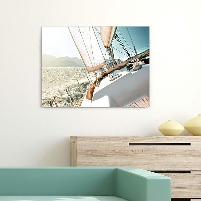 ARTISTIC PATH Sailboats Pictures Seascape Arts Paintings: Nautical & Sea Artwork Printed on Wrapped Canvas for Bathroom (24" W x 18" H, Multi-Sized)