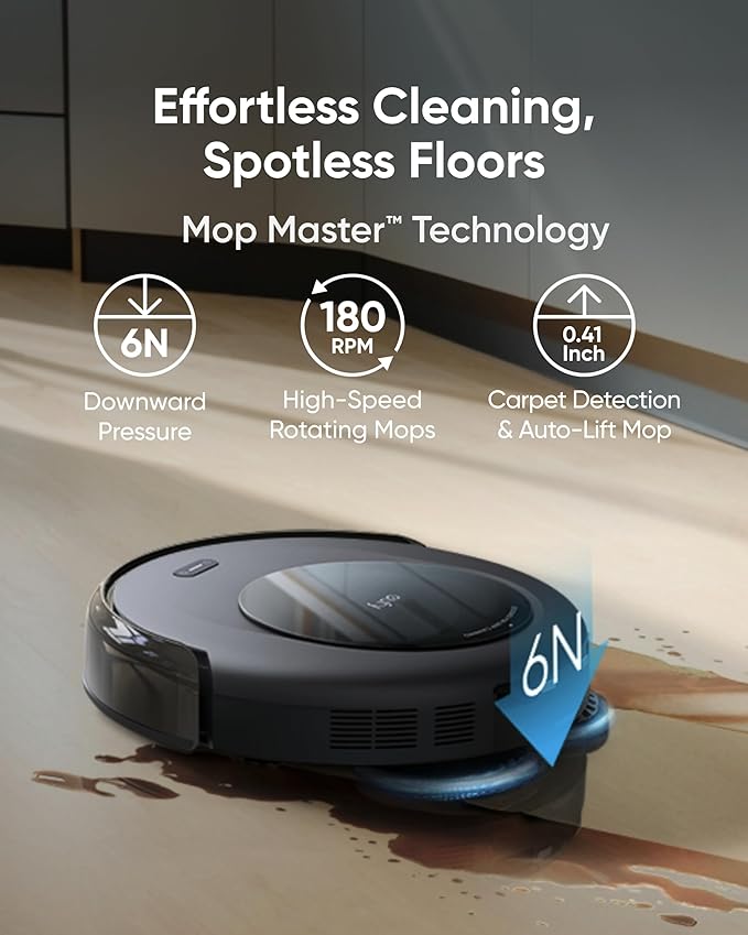 eufy Robot Vacuum Omni C20, Robot Vacuum and Mop Combo, Self Emptying, Auto Mop Washing and Auto Drying for Hands-Free Cleaning, 7000 Pa Powerful Suction, 3.35-Inch Design, All-in-One Station