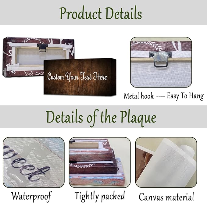 CHAOSETKEN Custom Text Sign Wall Art Personalized Family Quote Wall Decor Family Sign Canvas Prints Customized Wood Text Quote Pictures Rustic Farmhouse Decor Framed (18L x 6W)