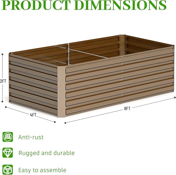 8x4x2 ft Outdoor Raised Garden Bed, Large Metal Planter Raised Beds, Planters for Outdoor Plants for Vegetables, Flowers, Herbs, Fruits, and Succulents.(4 Pcs)