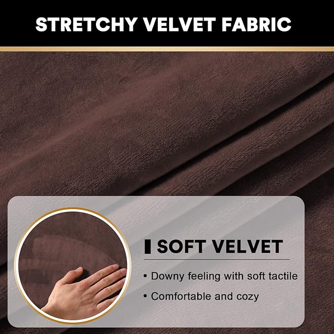 PrinceDeco Velvet Sofa Cushion Covers, Stretch Couch Cushion Covers for Individual Seat Couch Slipcover Sets Furniture Protector for Loveseat Sofa Cushion(Each Width Up to 29.5", Brown)