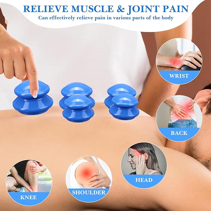 Geiserailie 16 Pcs 4 Sizes Cupping Therapy Set Silicone Cupping Massage Cups Professional Chinese Therapy Cup Vacuum for Body Muscle Nerve(Dark Blue)