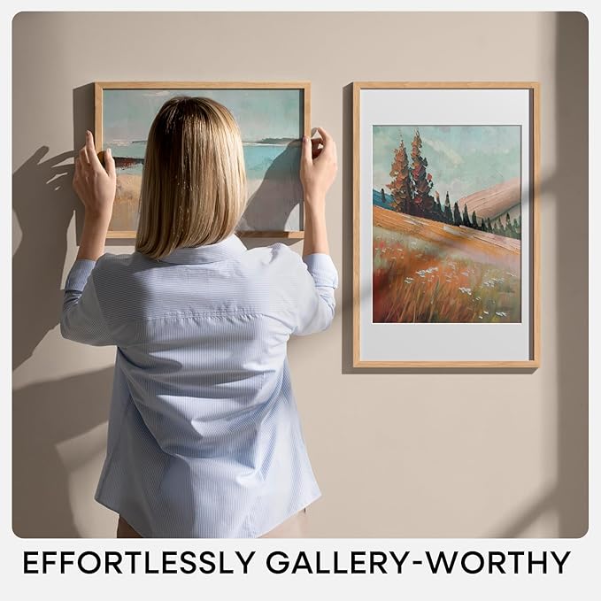 Homeforia 20x28 Picture Frame Wood, High End Natural Oak 20 x 28 Light Wooden Poster Frame with Mat 14 by 22, 20x28 Frames Matted to 14x22 Photo, 28by20 Thin Frames, Tempered Glass, Wall Kit, Set of 1
