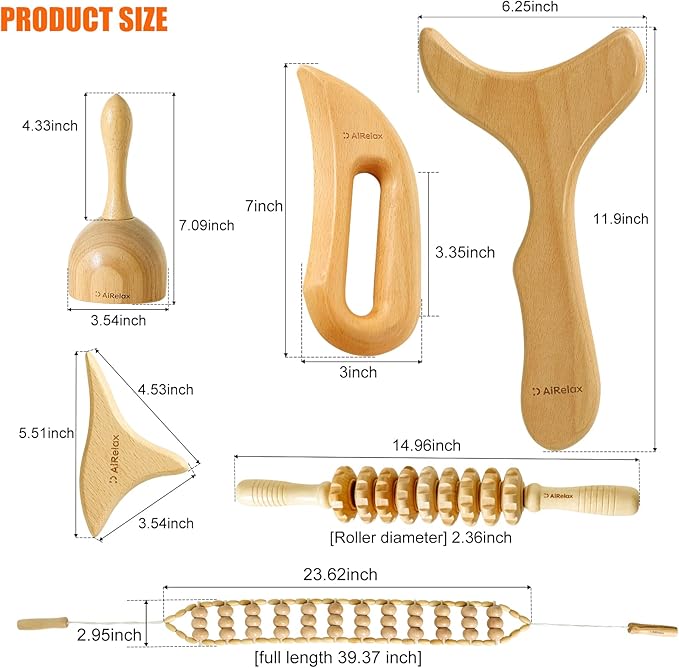 AiRelax 6 in 1 Wood Therapy Massage Tools,Lymphatic Drainage Massager Maderoterapia Kit Colombiana for Body Shaping,Body Sculpting Massage kit Tools