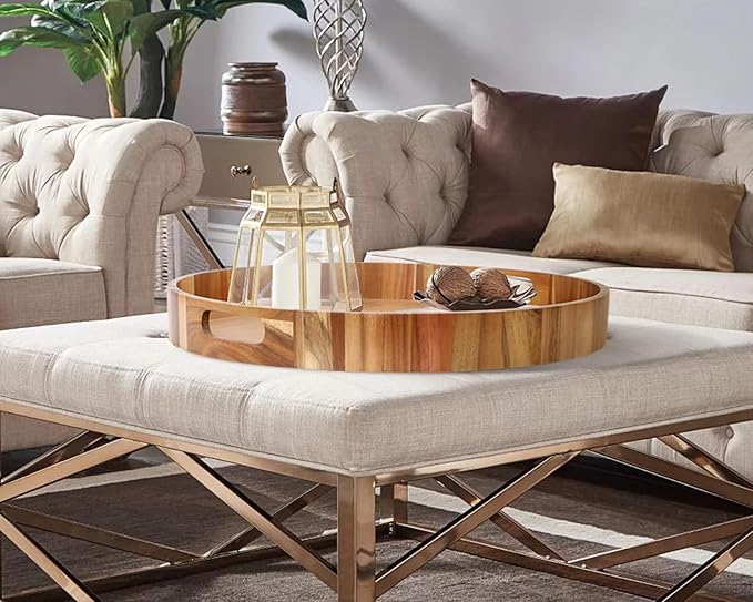 Extra Large Round Serving Tray, 20INCH, Heavy Duty Acacia Wood Trays for Big Ottoman Coffee Table Counter Giant Decorative Organizer Tray, Huge Kitchen Serveware Cheese Board Charcuterie Tray