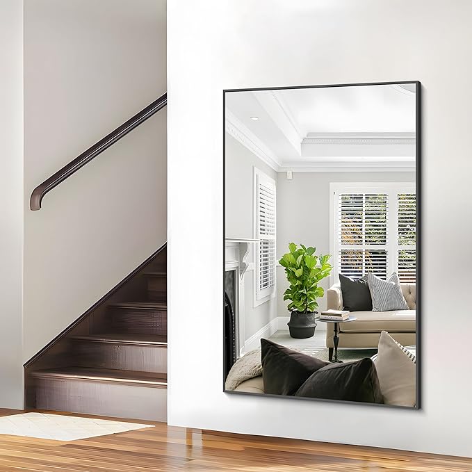 40x60inch Black Bathroom Mirror, Black Rectangle Mirror with Frame, Large Rectangular Wall Mirrors for Bathroom, Living Room, Hair Salon, Big Farmhouse Mirror Hang Horizontal/Vertical