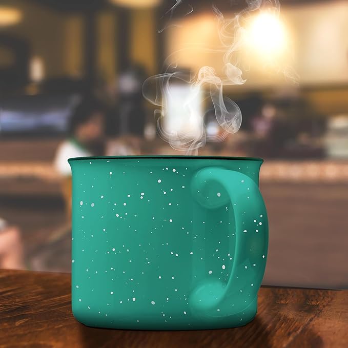 DISCOUNT PROMOS Ceramic Campfire Coffee Mugs 13 oz. Set of 10, Bulk Pack - Perfect for Tea, Espresso, Cappuccino, Hot Cocoa - Mint