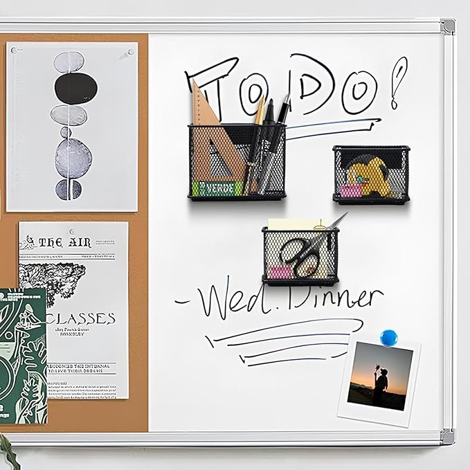 Black Magnetic Basket, Magnetic Organizer Holder Refrigerator Basket, Magnetic Baskets Heavy Duty, Magnetic Holder for Refrigerator Locker Whiteboard Office,Medium x1&Small x2 Set of 3