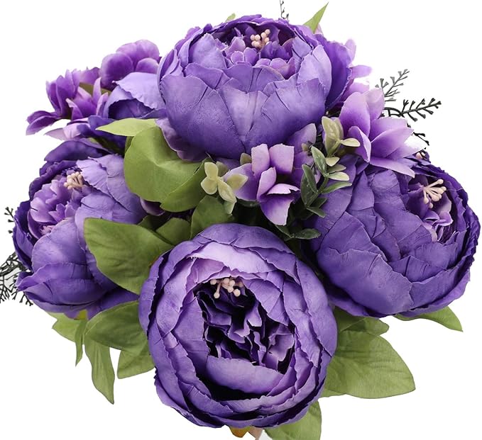 Duovlo Artificial Peony Silk Flowers Fake Flowers Vintage Wedding Home Decoration,Pack of 1 (Medium Purple)