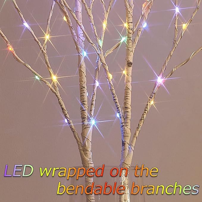 Birchlitland Lighted Birch Branches Battery Operated 18IN 70 LED 8 Function, White or Multiple Colors, Artificial Decorative Branch Lights for Home and Holiday Decoration Indoor Outdoor