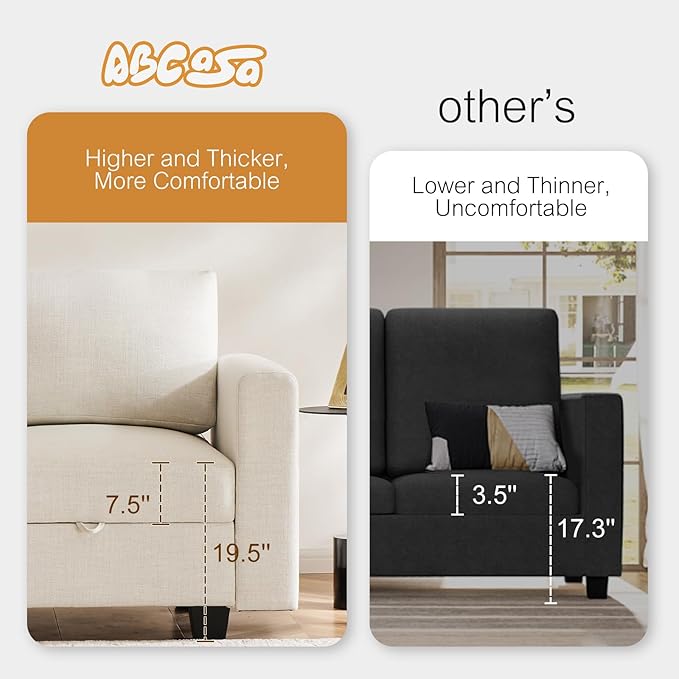 38.5 Oversized Accent Chair with Storage Beige Set of 2, Single Modern Accent Sofa Chair with Arms for Apartment Living Room Linen(21" Deep Seat)